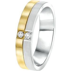 Lucardi Dames Vriendschapsring Parijs zirkonia - Ring - Cadeau - Staal - Zilver- en Goudkleurig