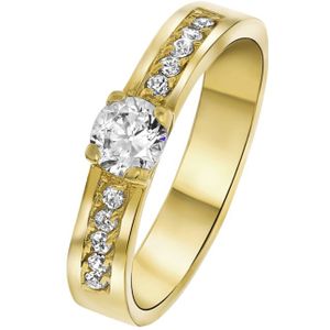 Lucardi Dames Goldplated aanzoeksring Florence zirkonia - Ring - Moederdag Cadeautje - Staal - Goudkleurig