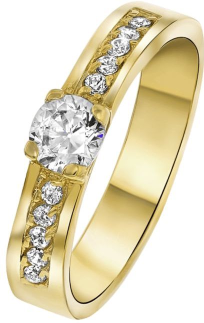 Lucardi - Florence - Goldplated Aanzoeksring - Goudkleurig - Zirkonia