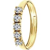 Lucardi - Dames Ring - Geelgoud - 14 Karaat - Met 5 Zirkonia Stenen