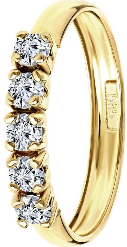 Lucardi - Dames Ring - Geelgoud - 14 Karaat - Met 5 Zirkonia Stenen