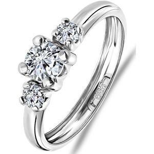 Lucardi - Dames Ring - Witgoud - 14 Karaat - Met 3 Zirkonia Stenen