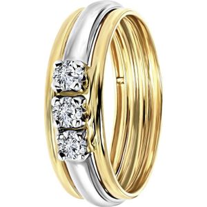 Lucardi Dames Ring met zirkonia - Ring - Cadeau - 14 Karaat Goud - Geelgoud en Witgoud