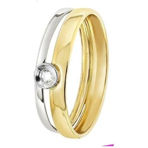 Lucardi - Dames Ring - Zirkonia - 14 Karaat Goud - Geelgoud en Witgoud