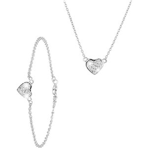 Lucardi - Dames Zilveren set hart met kristal - Cadeau voor vrouwen Set - 925 Zilver - Zilverkleurig