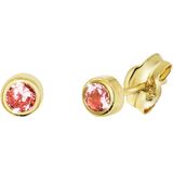 Lucardi - Meisjes Oorknop - Rond - Zirkonia - 14 Karaat Goud - Geelgoud