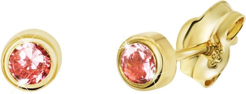 Lucardi - Meisjes Oorknop - Rond - Zirkonia - 14 Karaat Goud - Geelgoud