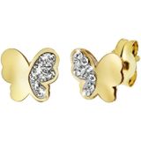 Lucardi Meisjes Oorknop - Dier - Kristal - Cadeau - 14 Karaat Goud - Geelgoud