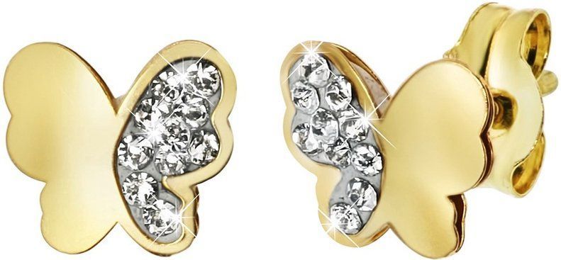 Lucardi Meisjes Oorknop - Dier - Kristal - Cadeau - 14 Karaat Goud - Geelgoud