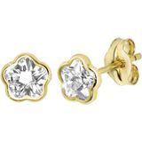 Lucardi Meisjes Oorknop - Vijfhoek - Zirkonia - Cadeau - 14 Karaat Goud - Geelgoud