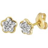 Lucardi Meisjes Oorknop - Ster - Kristal - Cadeau - 14 Karaat Goud - Geelgoud