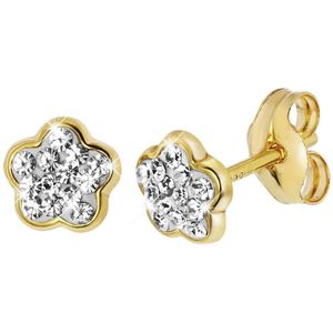 Lucardi Meisjes Oorknop - Ster - Kristal - Cadeau - 14 Karaat Goud - Geelgoud