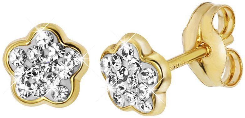 Lucardi Meisjes Oorknop - Ster - Kristal - Cadeau - 14 Karaat Goud - Geelgoud