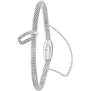 Lucardi Dames Armband Mesh Letter U met Kristal - Staal - Armband - Cadeau - 19 cm - Zilverkleurig
