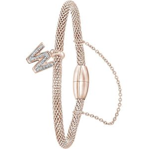 Lucardi Dames Armband mesh roseplated letter W met kristal - Staal - Armband - Cadeau - 19 cm - Rosékleurig