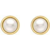 Lucardi Dames Oorknop met parel - Oorbellen - Cadeau - 9 Karaat - Geelgoud