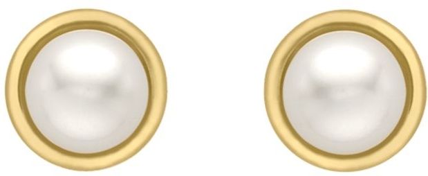 Lucardi Dames Oorknop met parel - Oorbellen - Cadeau - 9 Karaat - Geelgoud