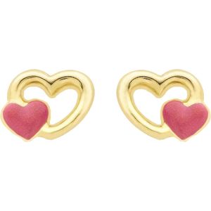 Lucardi Meisjes Oorknop - Hart - Moederdag Cadeautje - 9 Karaat - Geelgoud