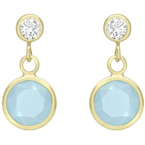 Lucardi Meisjes Oorhanger - Rond - Zirkonia - Moederdag Cadeautje - 9 Karaat - Geelgoud