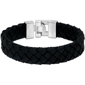 Lucardi Heren Armband met Gevlochten Leer - Staal - Armband - Cadeau - 22 cm - Zilverkleurig