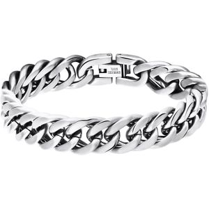 Lucardi Heren Armband - Schakel Mat - Staal - 22 cm