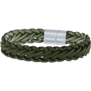Lucardi Heren Armband Gevlochten Leer Donker Groen - Leer - Armband - Cadeau - 22 cm