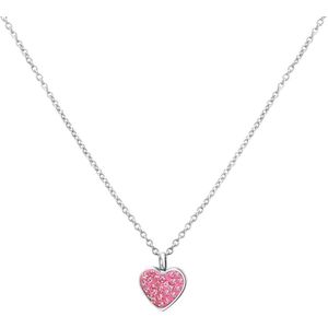 Lucardi Meisjes Kinderketting met hanger - Hart - Kristal - Cadeau - Staal - Zilverkleurig