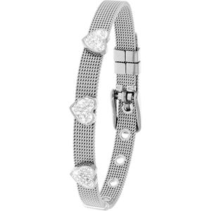 Gerecycleerd stalen kinderarmband hart met wit kristal