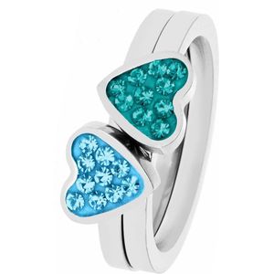 Lucardi Meisjes Kinder ring met plating - Hart - Kristal - Cadeau - Staal - Zilverkleurig