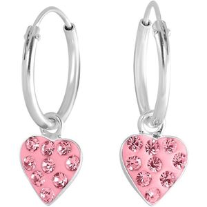 Lucardi Meisjes Oorring met plating - Hart - Kristal - Cadeau - Echt Zilver - Zilverkleurig