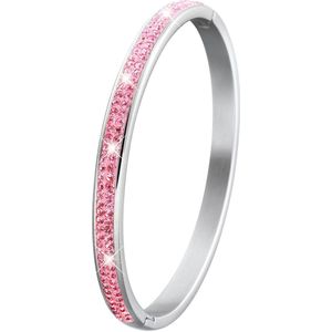 Gerecycled stalen kinderarmband licht roze kristal