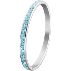 Lucardi Meisjes Bangle met plating - Ovaal - Lichtblauw Kristal - Moederdag Cadeautje - Staal - Zilverkleurig