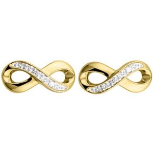 Lucardi Dames Oorbellen infinity met 8 diamanten - Oorbellen - Cadeau - 14 Karaat Goud - Geelgoud