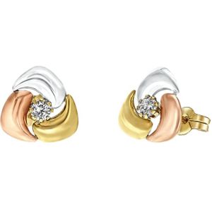 Lucardi Dames Tricolor Oorbellen - Zirkonia - 14 Karaat Goud - Meerkleurig
