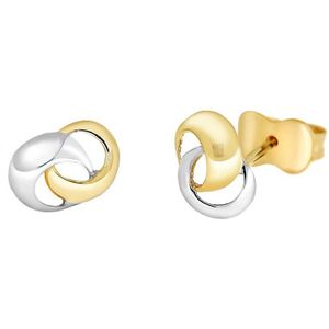 14 karaat geelgouden oorknoppen bicolor 2 cirkels voor dames