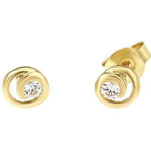 Lucardi Dames Oorbellen met Zirkonia Rond - Oorbellen - Cadeau - 14 Karaat Goud - Geelgoud