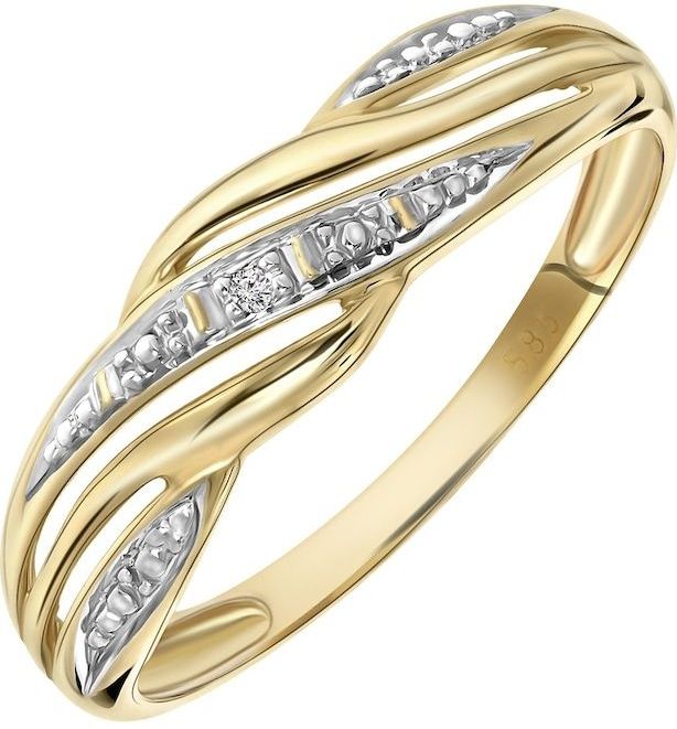 Lucardi - Bicolor Ring - 14 Karaat Goud - Witgoud en Geelgoud - Diamant 0,01ct