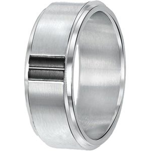 Lucardi Heren Ring mat/glans met zwart - Ring - Vaderdag Cadeau - Staal - Zilverkleurig