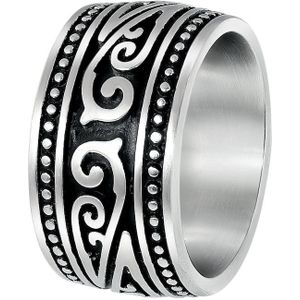 Lucardi Heren Ring mat cloud met zwarte accenten - Ring - Cadeau - Staal - Zilverkleurig