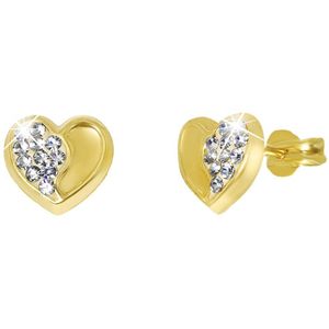 Lucardi Dames Oorbellen - Hart met Kristal - 14 Karaat Goud - Geelgoud