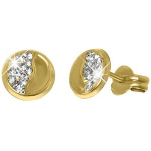 Lucardi Dames Oorbellen rond met kristal - Oorbellen - Cadeau voor vrouwen - 14 Karaat Goud - Geelgoud