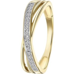 Lucardi Dames Ring met 16 Diamanten 0,10ct - Ring - Cadeau - 14 Karaat Goud - Geelgoud
