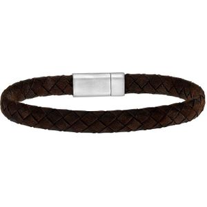 Lucardi Heren Armband Gevlochten Leer Donker Bruin - Leer - Armband - Cadeau - 22 cm - Zwart
