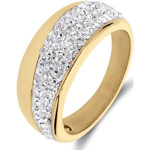 Lucardi Dames Ring goldplated wit kristal - Ring - Cadeau - Staal - Goudkleurig
