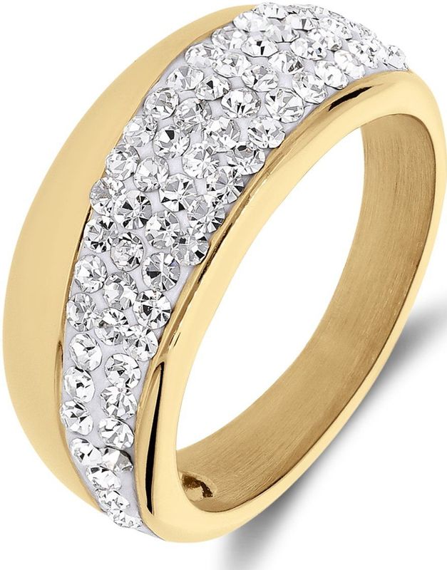 Lucardi Dames Ring goldplated wit kristal - Ring - Cadeau - Staal - Goudkleurig
