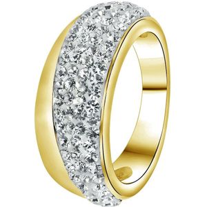 Lucardi Dames Ring goldplated wit kristal - Ring - Moederdag Cadeautje - Staal - Goudkleurig