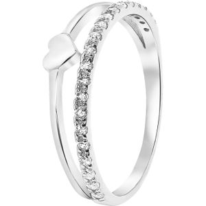 Lucardi Meisjes Kinder Ring met Plating - Hart - Zirkonia - Cadeau - Echt Zilver - Zilverkleurig