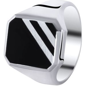 Lucardi Heren Zegelring onyx - Ring - Vaderdag Cadeau - Echt Zilver - Zilverkleurig