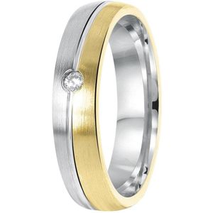Lucardi Dames Vriendschapsring Zaragoza zirkonia - Ring - Cadeau voor vrouwen - Echt Zilver - Zilver en Goudkleurig