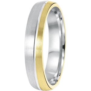 Lucardi Heren Vriendschapsring Zaragoza - Ring - Cadeau - Echt Zilver - Zilver en Goudkleurig